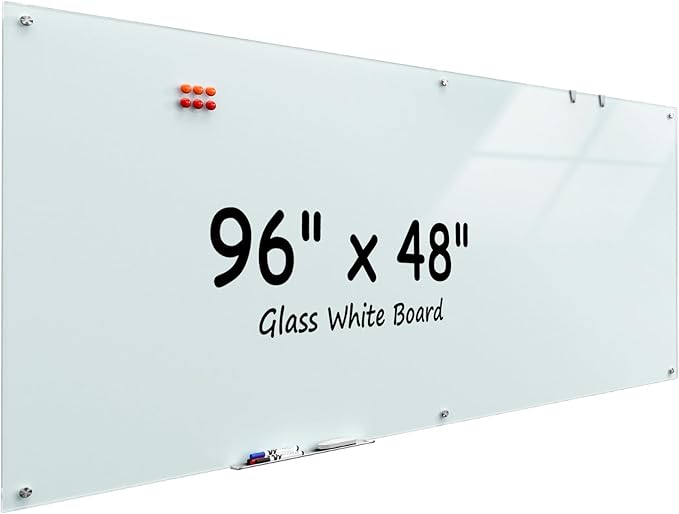 MaxGear Glass Whiteboard Wall Mounted, Frameless Magnetic Dry Erase Board by MaxGear