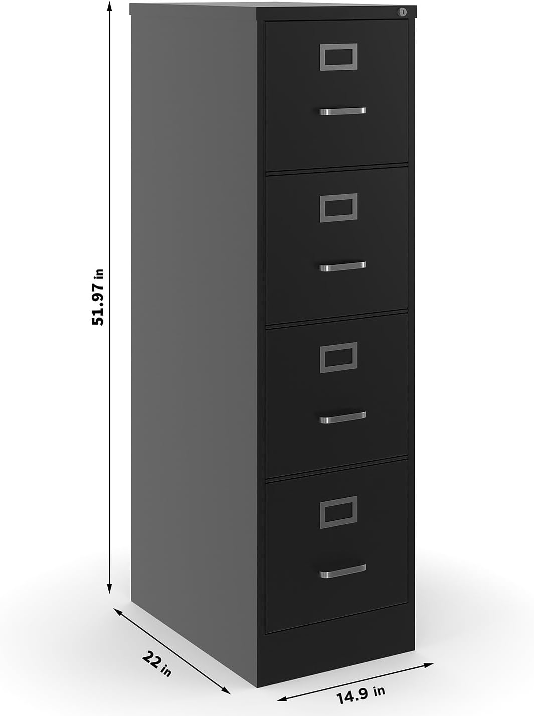 staples 4-drawer vertical file cabinet, letter, lockable, black, close-up detail