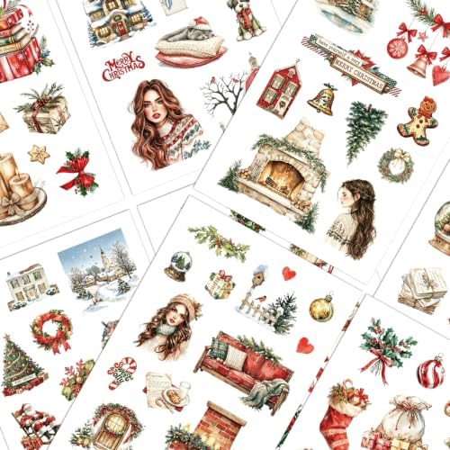 400+ Christmas Waterproof Vinyl Sticker Book, Cute Christmas Aesthetic Stickers for Kids, Funny Stickers for Adults, Holiday Planner Stickers for Journaling, Scrapbooking, Santa Snowman Reindeer Gifts