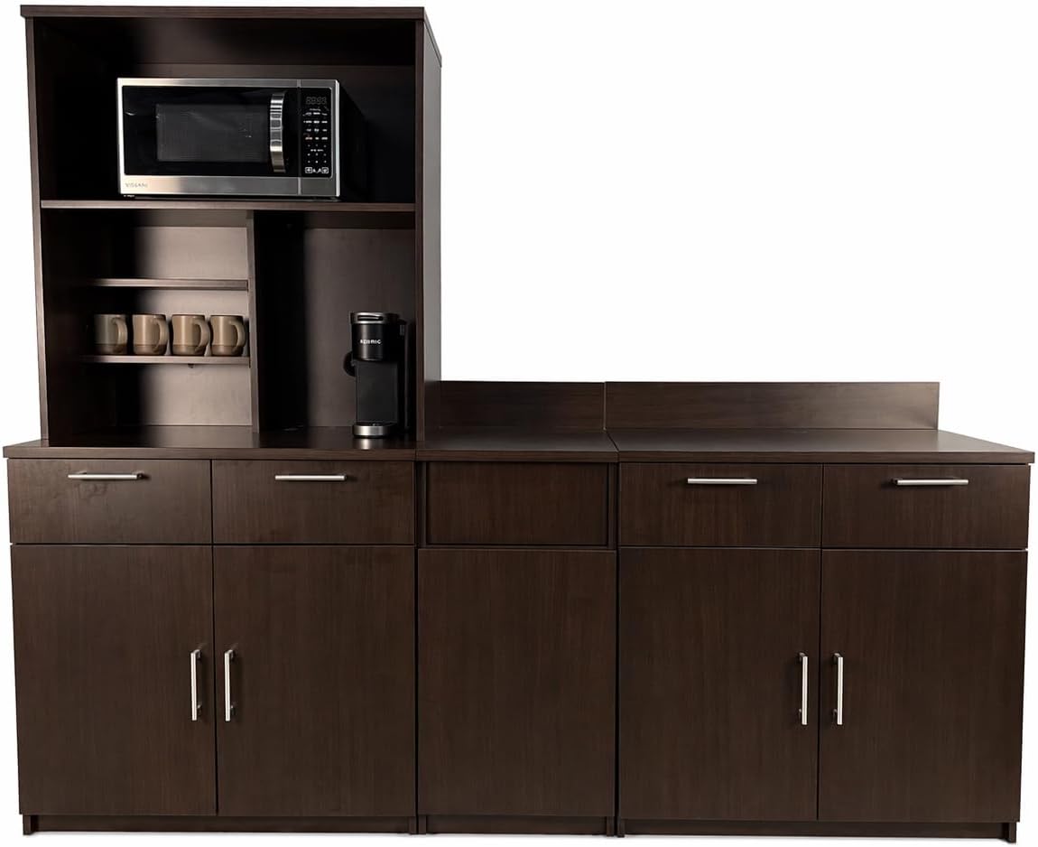 BREAKtime Upper Hutch Cabinet with 2-Door Storage, Microwave Space and Trash Bin, Office Breakroom Cabinet, Fully Assembled, 90" W x 24" D x 75" H, Appliances Not Included