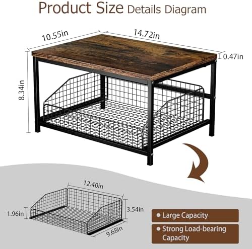 KLM Pull Out Spice Rack Organizer for Cabinet,Rustic Wood Top with Wire Baske...