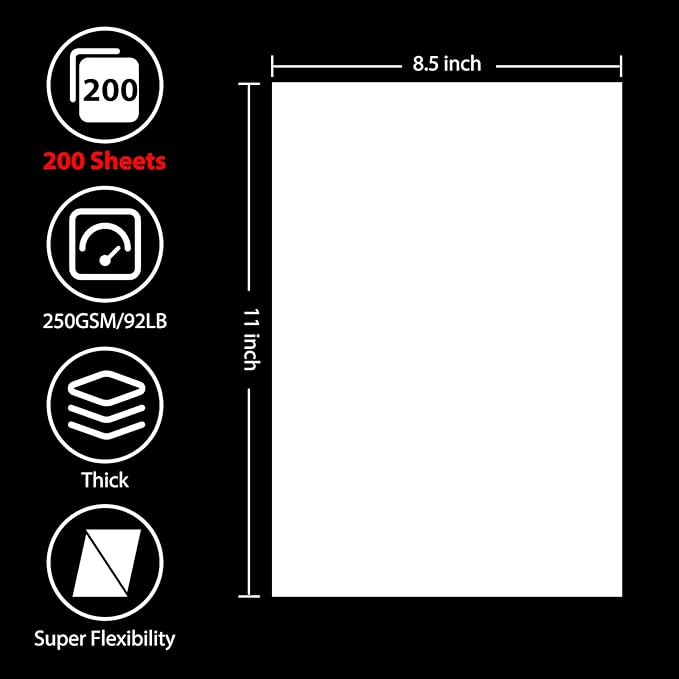 OcePor 200 Sheets White Cardstock 8.5” x 11”, 92lb/250gsm Card Stock, Thick - Image 2
