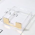 Buqoo Acrylic Sticky Notes Pad Holder Gold Desk Organizer Memo Holder | Clear acrylic sticky notes holder with gold base, fits standard 3x3 memo pads and keeps your desk stylish and organized.