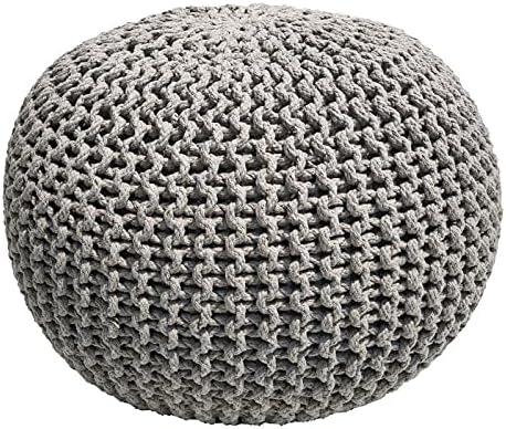 FRELISH DECOR Round Pouf Ottoman (20 Diameter x 14 Height) Light Grey