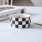 Paper Clip Holder Ceramic Checkered Paper Clip Dispenser for Desk Paper Clip Organizer Office Cute Desktop Decor Binder Clip Holder (Black-01)