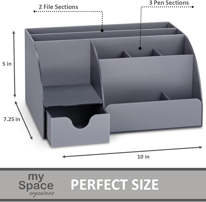 My Space Organizers Grey Desk Organizer, 9 Compartments, Office Supplies and - Image 4