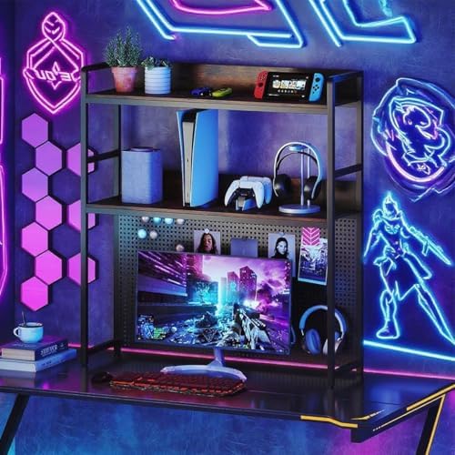GIANTEX Desktop Bookshelf, 2-Tier Desk Hutch Dorm with Pegboard for up to 32&...