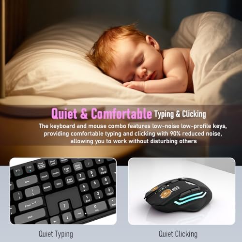 Rechargeable Wireless Keyboard and Mouse Combo, Full-Size - Black-Gray