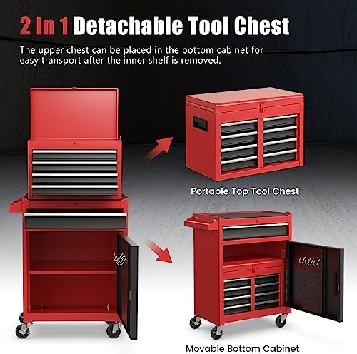 dreamade 5-drawer tool chest combo, rolling tool cabinet showing dimensions