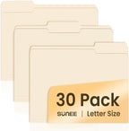 SUNEE File Folders, 30 Pack Manilla Folders 8.5 x 11, 1/3 Cut Tab by SUNEE