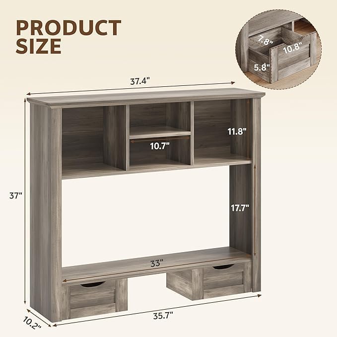 Desk Shelf with Computer Monitor Stand, 37.4''W Desktop Bookshelf