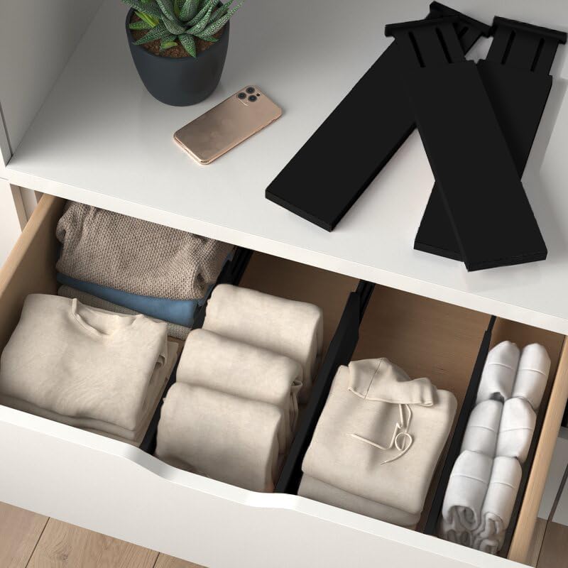 6 Pack Black Drawer Dividers - 6 Inch High for Deep Drawers, Adjustable 11.5 ...