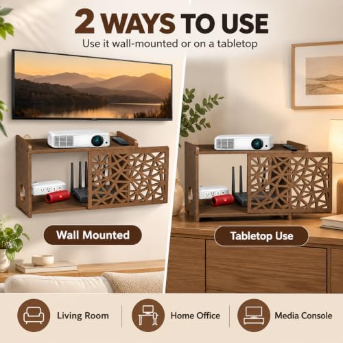 Upgrade Pine Wooden Router Box Hider, Large Capacity Projector Shelf Wall Mou...
