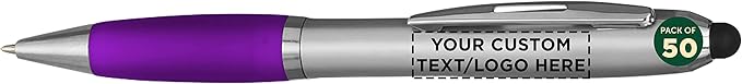 DISCOUNT PROMOS Custom Stylus Ballpoint Pens Set of 50, Personalized Bulk Pack by DISCOUNTPROMOS