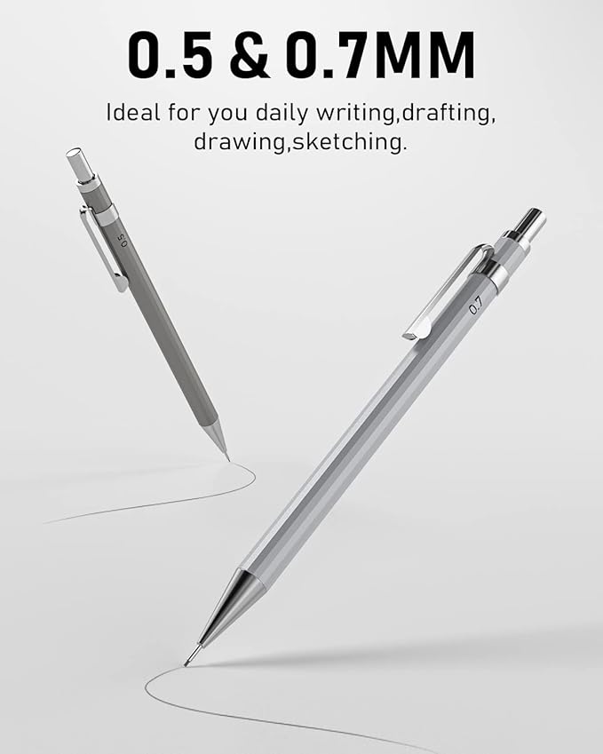 Nicpro 8 Pack 0.5mm & 0.7mm Metal Mechanical Pencil Set, MB1000 Lead Drafting - Image 8