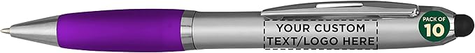 DISCOUNT PROMOS Custom Stylus Ballpoint Pens Set of 10, Personalized Bulk Pack by DISCOUNTPROMOS
