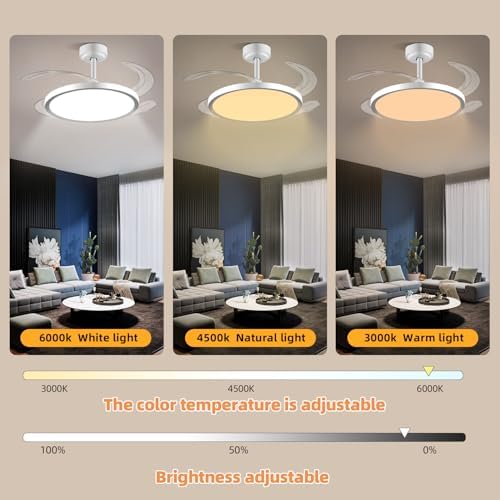 baysquirrel slim retractable ceiling fan with lights and on a desk or shelf