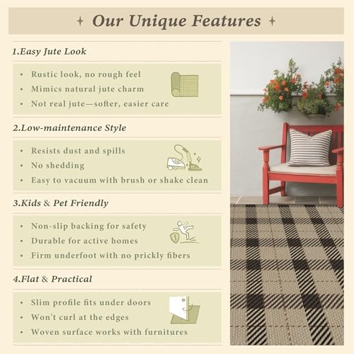 jtj easy jute 2x6 outdoor runner rug, black on a desk or shelf