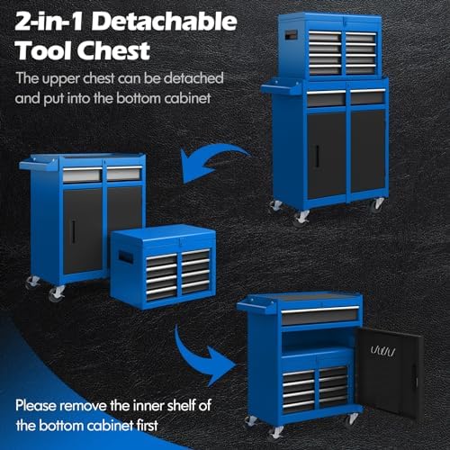 dreamade 5-drawer tool chest combo, rolling tool cabinet, side view