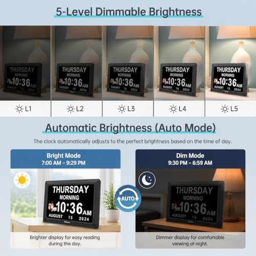 soobest dementia clocks for seniors, 7” digital date showing dimensions