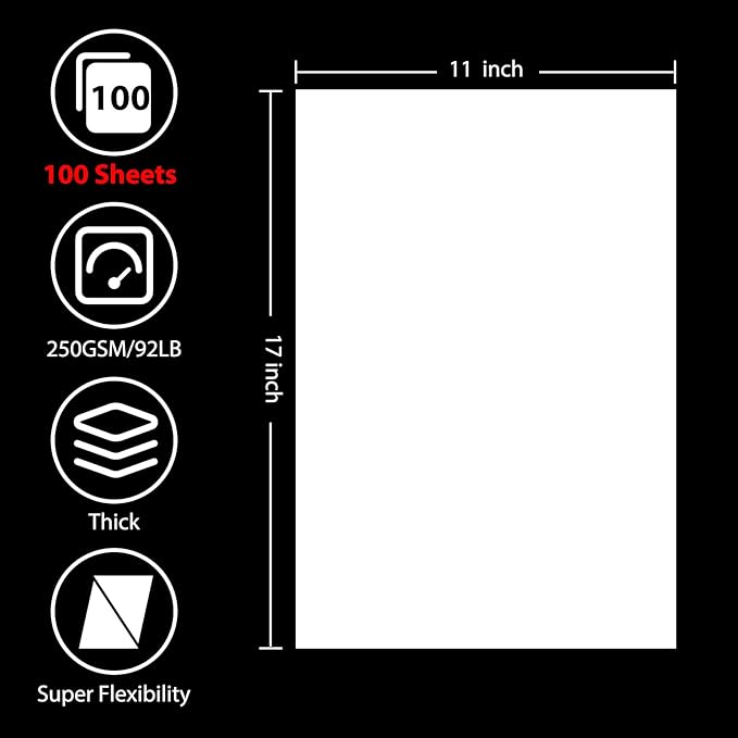OcePor 100 Sheets White Cardstock 11” x 17”, 92lb/250gsm Card Stock, Thick Card - Image 2