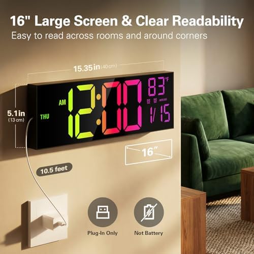 jall 16" large digital wall clock with rgb shown in use