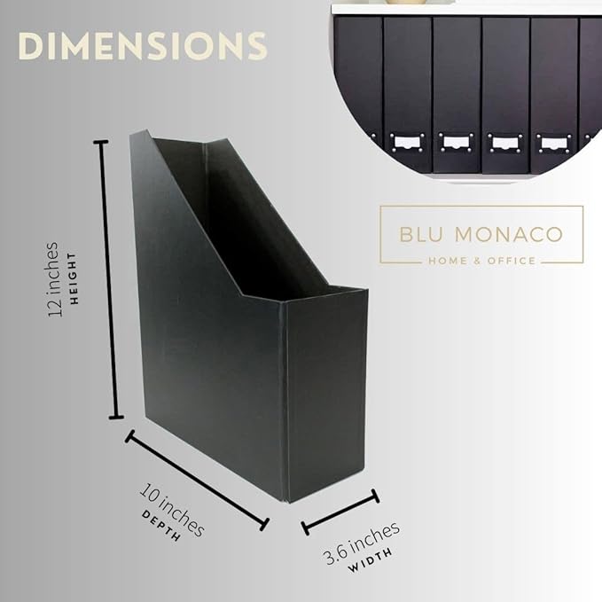 BLU MONACO Foldable Black Magazine File Holder – Set of 6 | Cardboard Desk File - Image 7