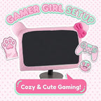 Monfurise 1 Pcs Cute Cat Ear Computer Monitor Cover, Kawaii Pink Dustproof - Image 3