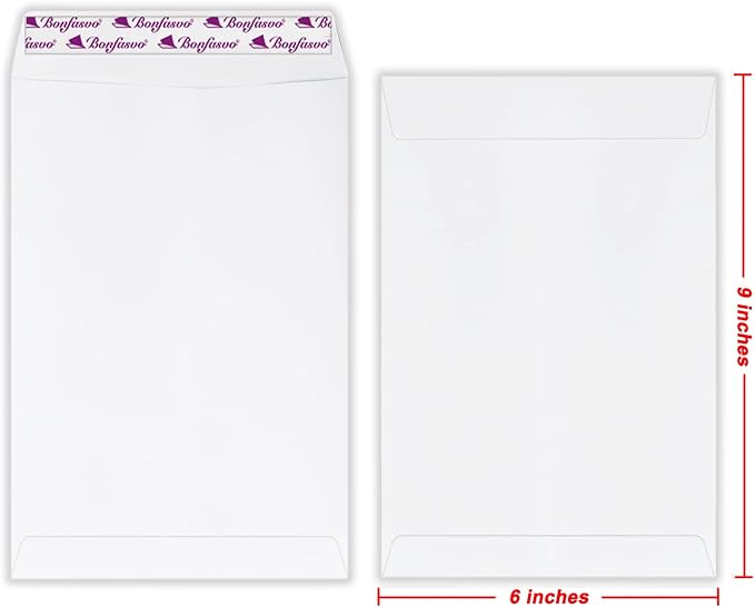 Bonfasvo 300 Pack 6x9 White Catalog Envelopes Peel & Seal Security Mailing - Image 2