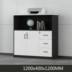 Multifunctional Wooden File Cabinet White + Black Double Door with Three Drawers Storage Data File Cabinets