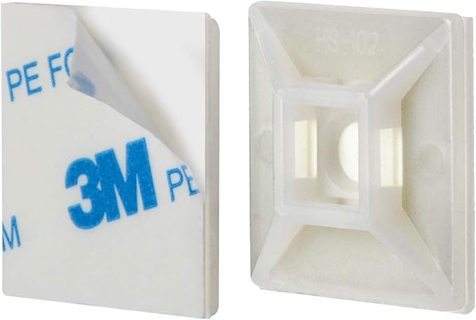 XHF 100 PCS 1.1" White Self Adhesive Cable Zip Tie Mounts Wire Cable Clips - Image 2