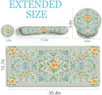 LIMKRIAN Floral Desk Mat Set, Cute Green Mouse Pad with Gel Wrist Rest | Ergonomic Shape Design, XXL Large Desk Pad Stitched Edges, Keyboard Wrist Support, Coaster, Desk Accessories Decor for Women