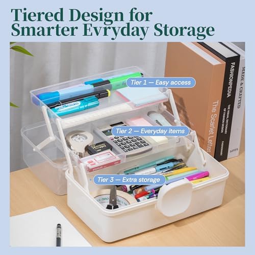3-layer storage box with handle large art craft, side view
