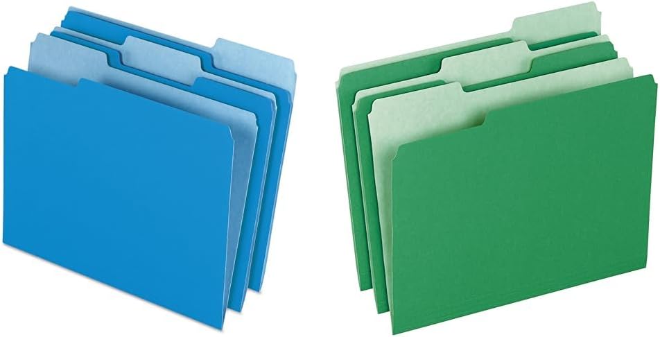 Pendaflex Letter Size File Folders Bundle - Blue 152 1/3 and Bright Green 152 1/3, 100 per Box