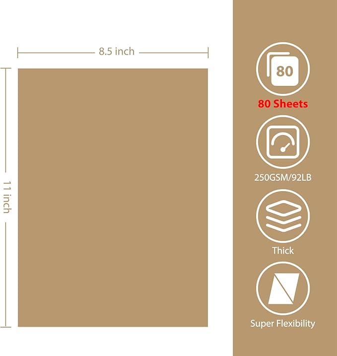 OcePor 80 Sheets Brown Cardstock Paper, Colored Printer Paper 8.5 x 11 - Image 2