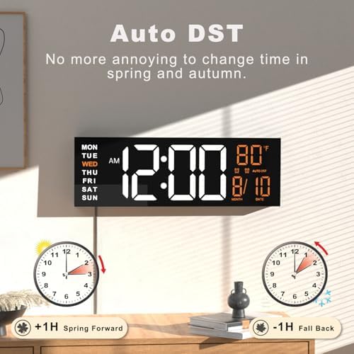 jall 16" large digital wall clock with remote showing dimensions