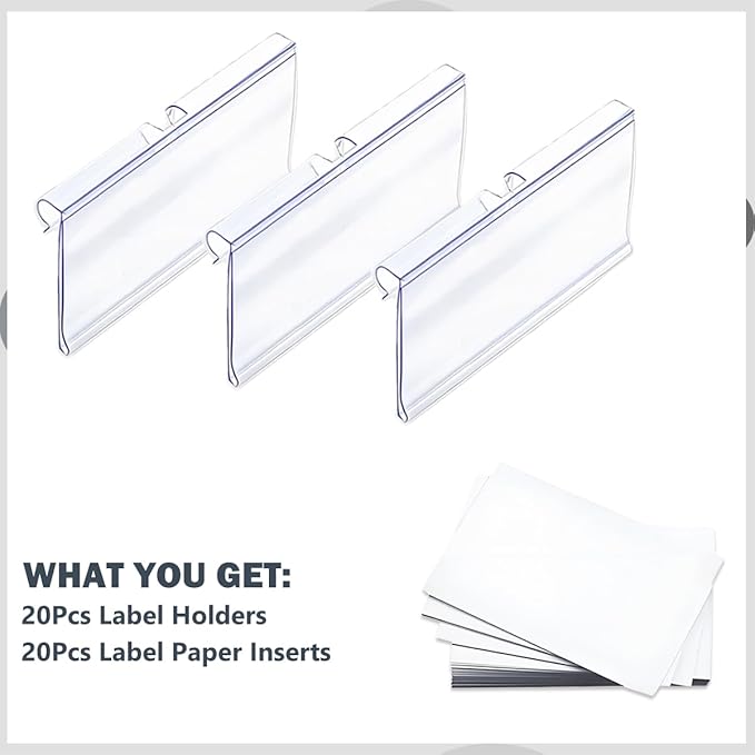 Diteje 20 Pack Plastic Wire Shelf Label Holder, Shelving Rack Retail Sign Hook - Image 6