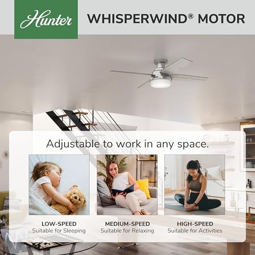 hunter dempsey, indoor, ceiling fan, modern, 52 inch showing dimensions