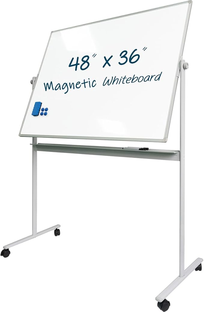 Rolling Whiteboard Magnetic Writeboard 48"x36" Flip Chart by YoupuStationery