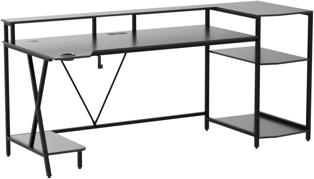 SEDETA Gaming Desk 70.8'' with LED Lights, Storage Shelves,Power Outlets