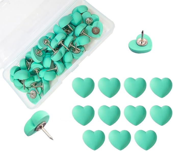 Aoxsie 28pcs Decorative Cute Push Pins Heart Green Thumbtacks Thumb Tacks by Unknown
