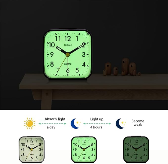 Tinload Small Battery Operated Analog Travel Alarm Clock Silent Non Ticking - Image 3