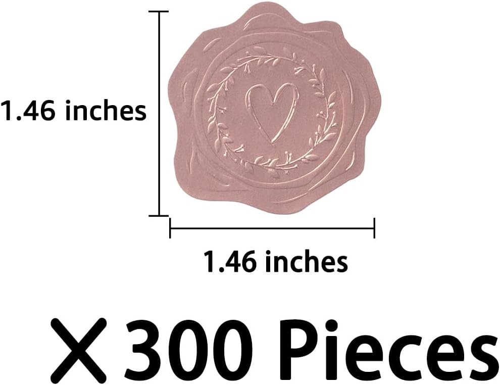 300 Pieces Embossed Gold Foil Stickers, Rose Gold Heart-Love | For Envelopes, Wedding Invitations, Christmas Greeting Cards