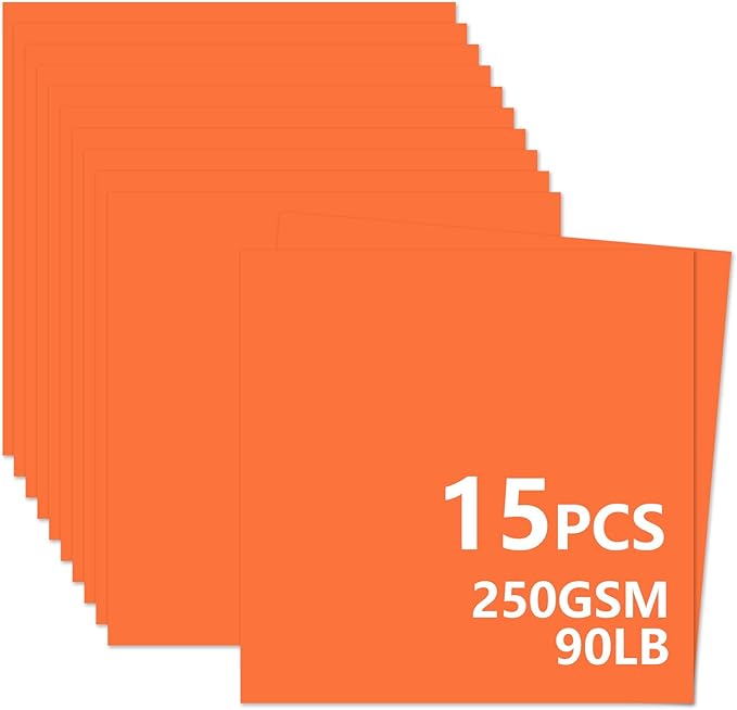 15 Sheets Orange Cardstock 12"x12", 250gsm/90lb Heavyweight Cover Cardstock by Bazyrock
