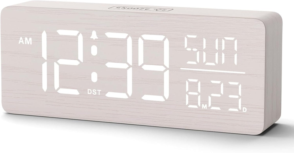 peakeep wooden digital alarm clock large display, textured, main product view