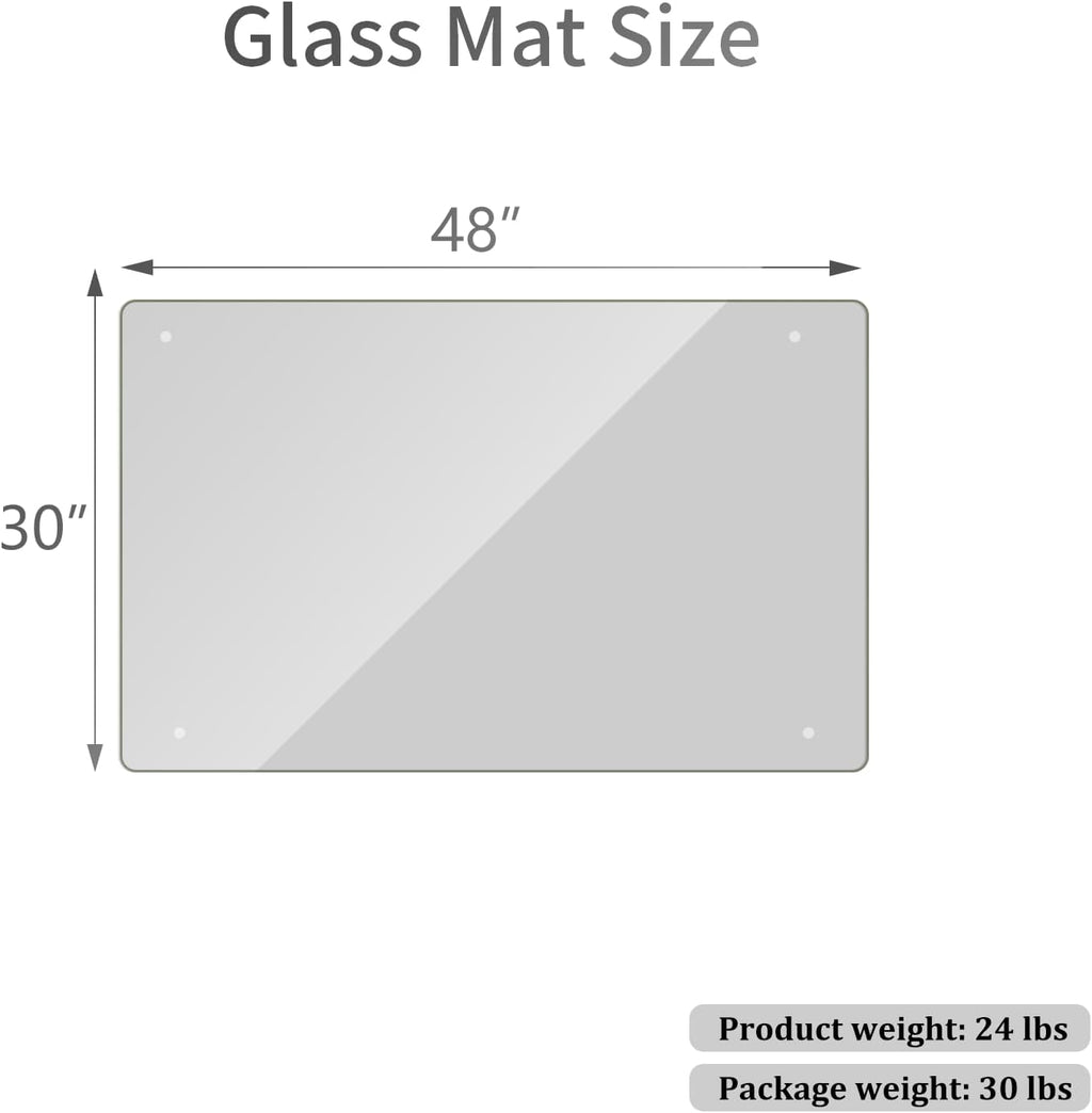 [Tempered Glass] 30" x 48" Glass Office Chair Mat for Carpet | 1/5" Thick Crystal Clear Heavy Duty Hard Floor Mat with Round Corner and Polished Edge, Resist Scratching Cracking Curling