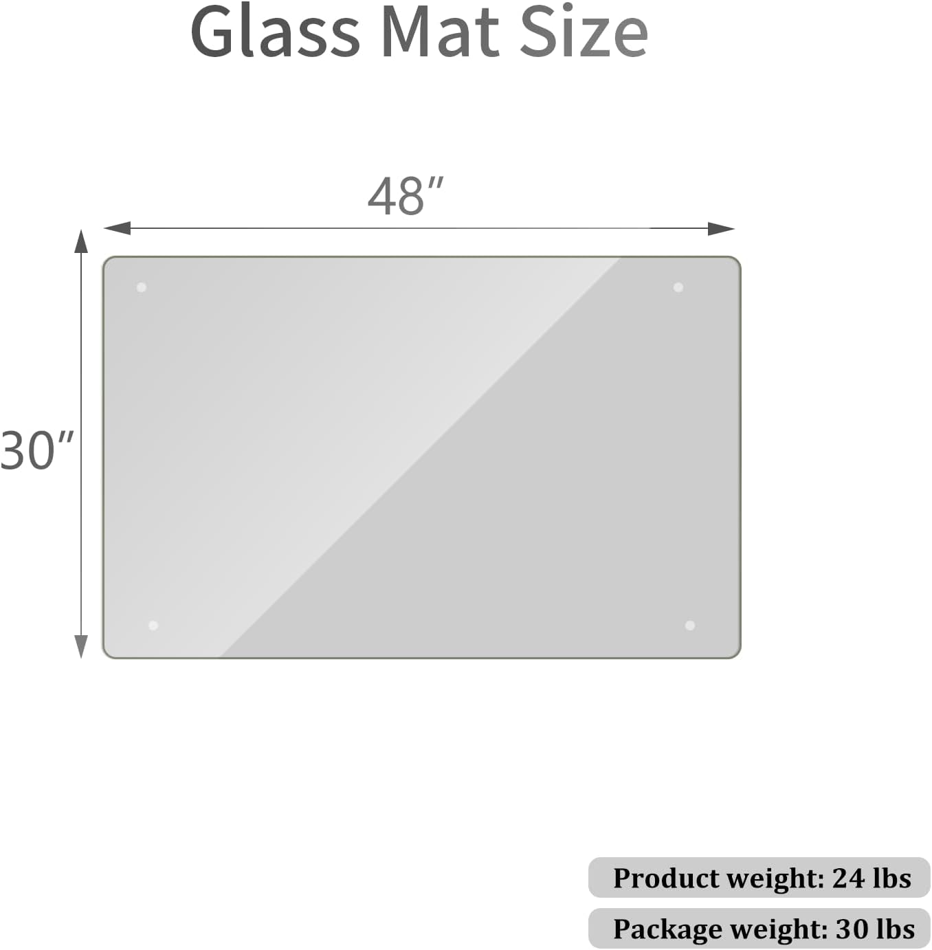 [Tempered Glass] 30" x 48" Glass Office Chair Mat for Carpet | 1/5" Thick Crystal Clear Heavy Duty Hard Floor Mat with Round Corner and Polished Edge, Resist Scratching Cracking Curling