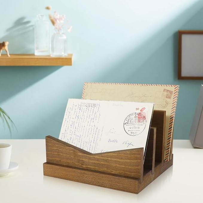 Picowe Desk Mail Organizer Wooden Mail Holder, 3 Slots Letter Holder Organizer - Image 4