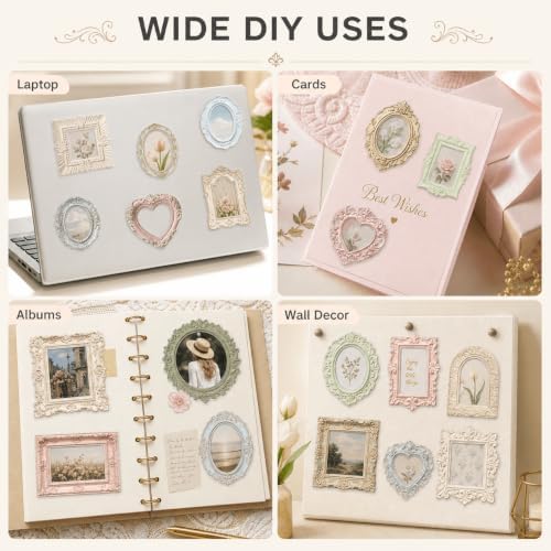 50 Pcs Vintage Embossed Frame Stickers for Scrapbooking - Aesthetic Retro Photo Frame Decals for DIY Journals, Phone Cases, Laptops, Water Bottles & Gifts