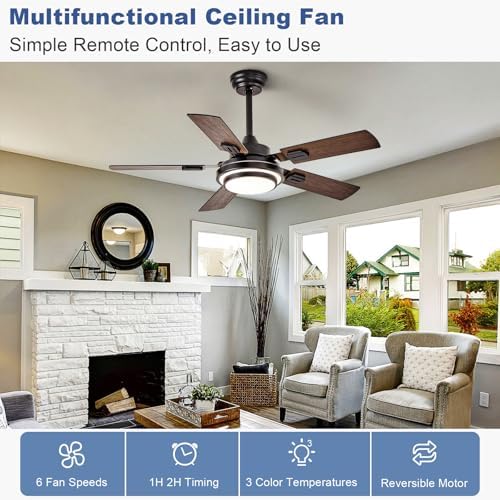 depuley 42-inch ceiling fan with light: walnut ceiling shown in use